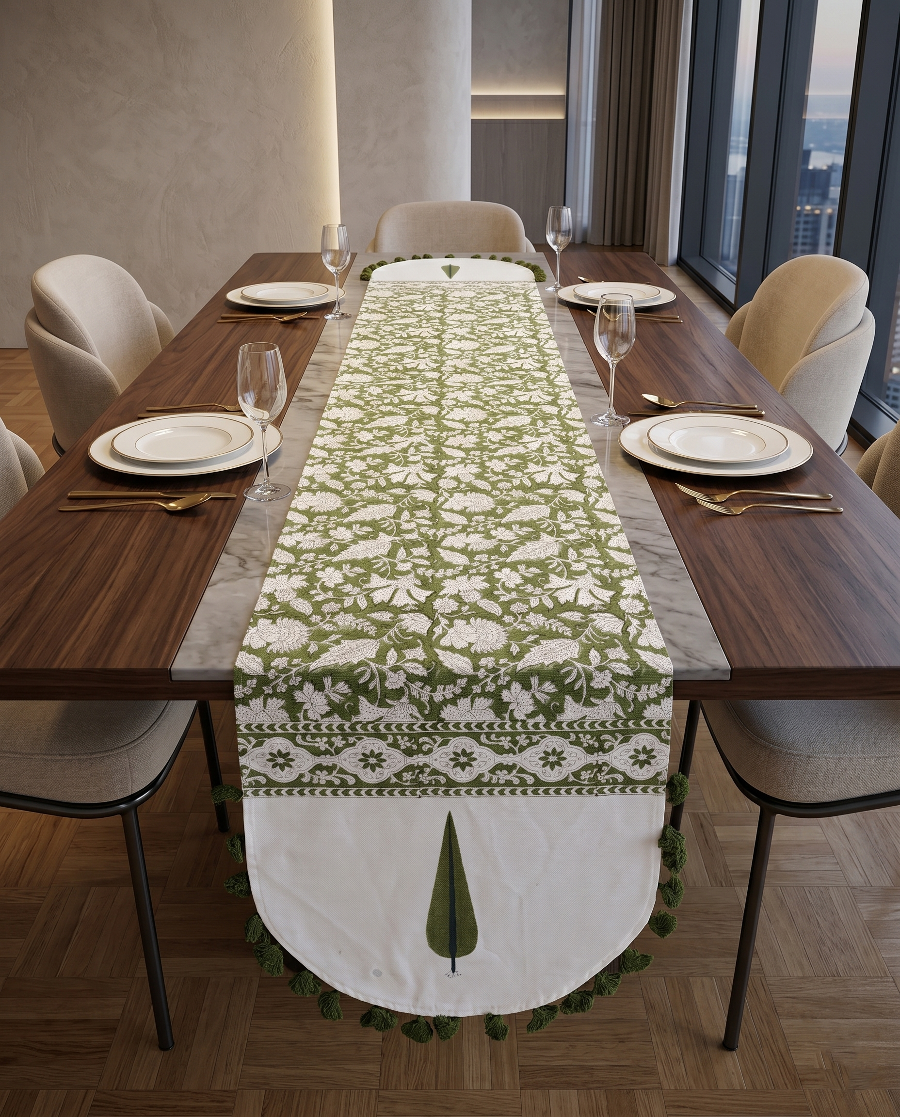Green Grove Table Runners With Tassels