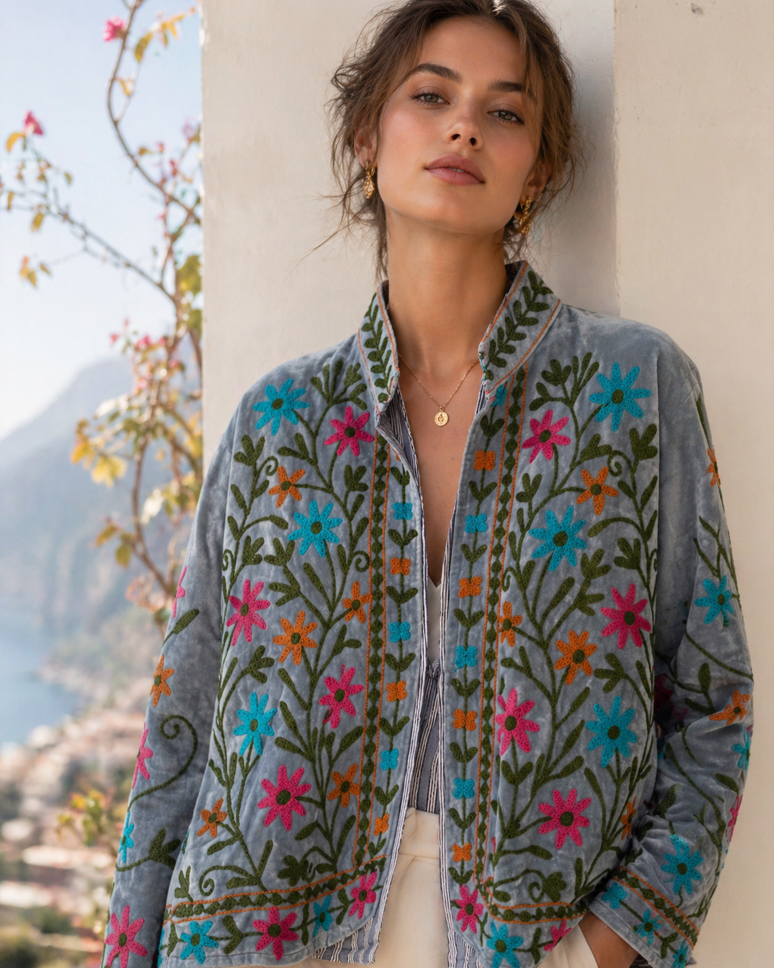 Grey Floral Velvet Jacket