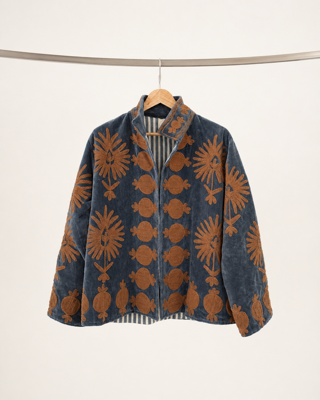 Grey Embroidered Velvet Jacket