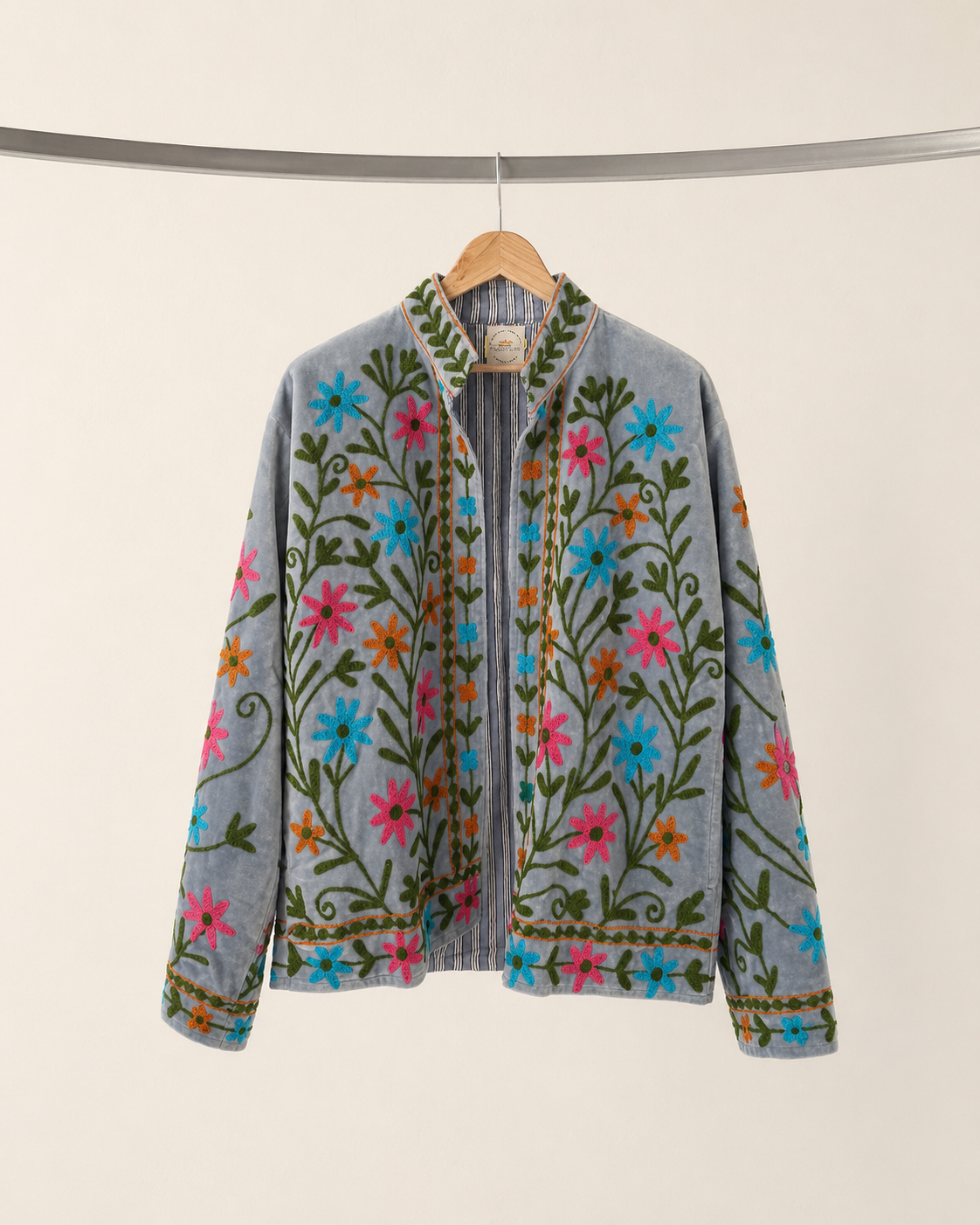 Grey Floral Velvet Jacket